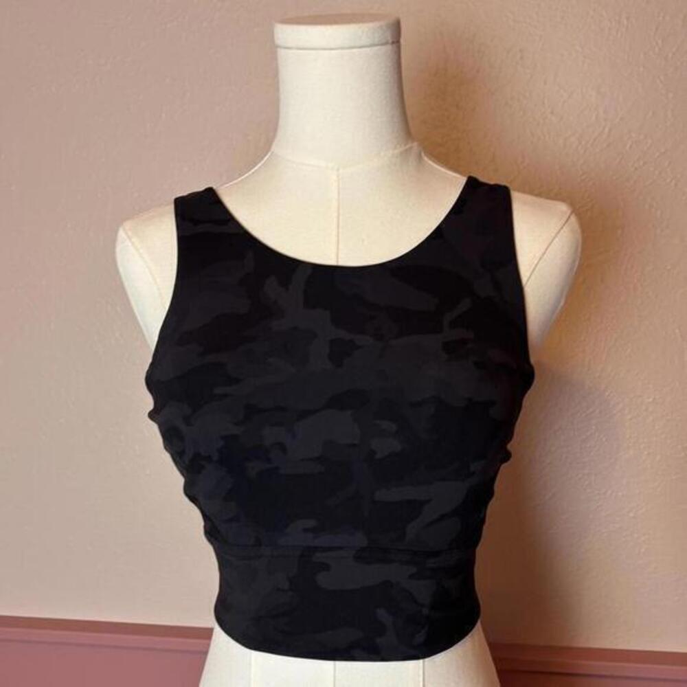 lululemon stronger as one long line bra sz 4 black camo incognito